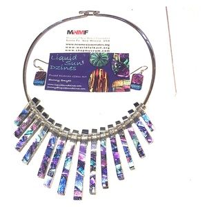 Silver necklace & earrings w/ fused glass